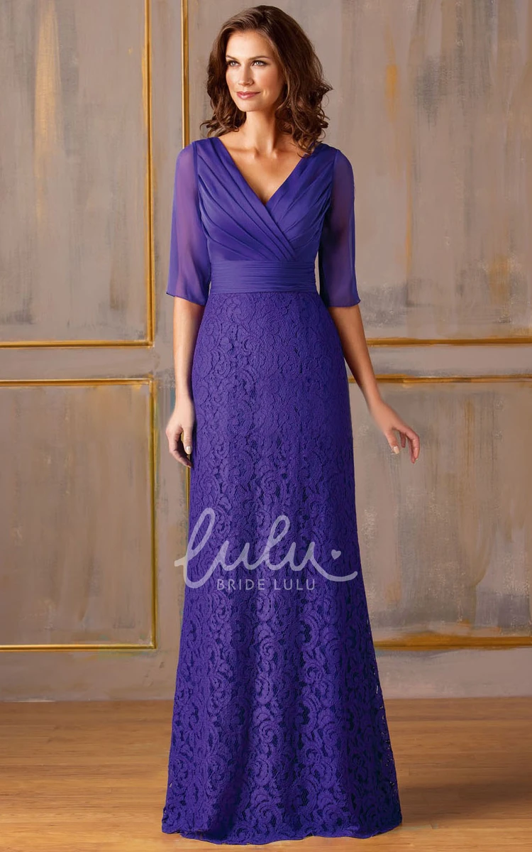 Lace V-Neck Mother Of The Bride Dress with Illusion Back Half-Sleeved