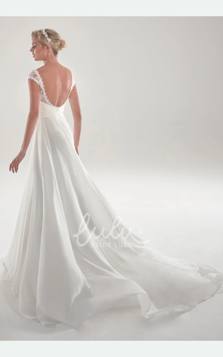 Short Sleeve Chiffon Wedding Dress with Chapel Train Gorgeous