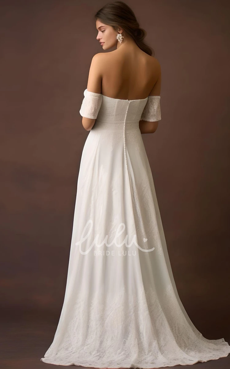 Simple Sheath Off-the-shoulder Chiffon Wedding Dress Casual Bohemian Elegant Beach Country Garden Sleeveless