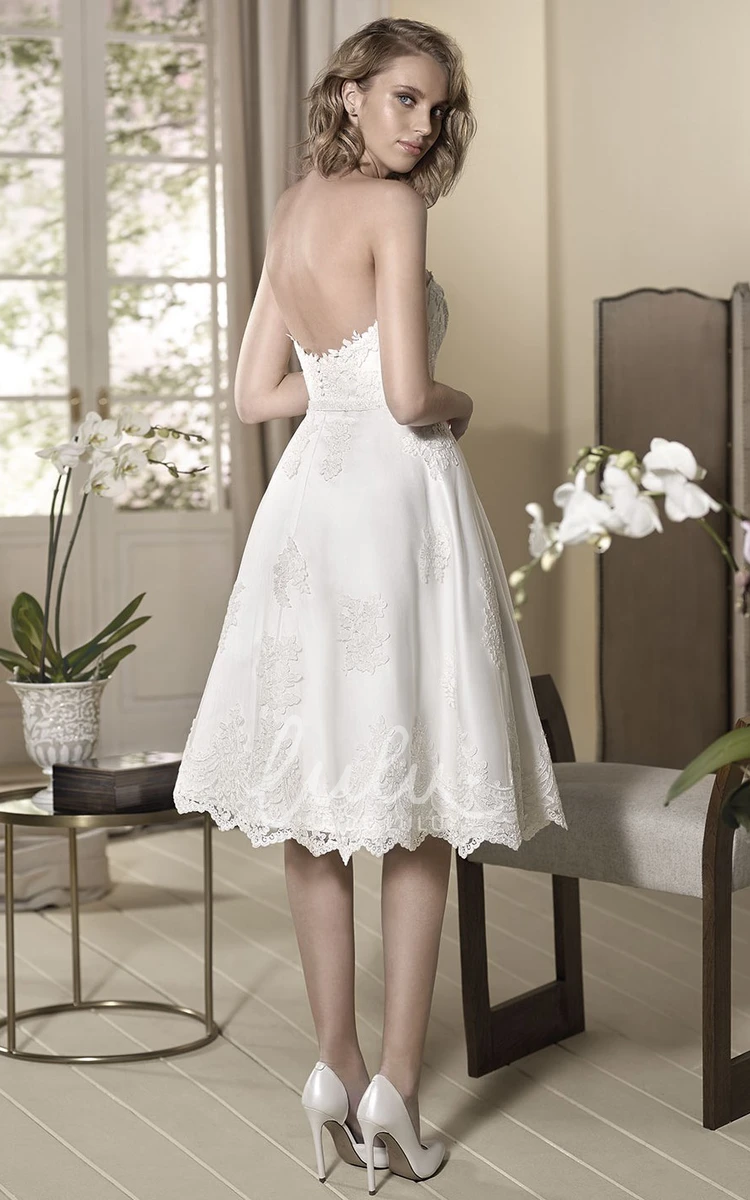 Sweetheart Satin&Lace A-Line Knee-Length Wedding Dress