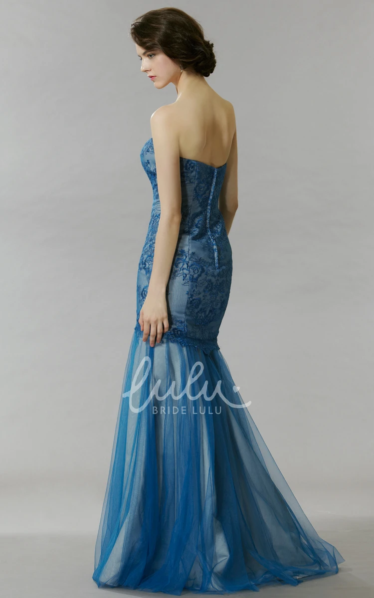 Long Lace&Tulle Prom Dress with Backless Style Trumpet Sweetheart Sleeveless Dress