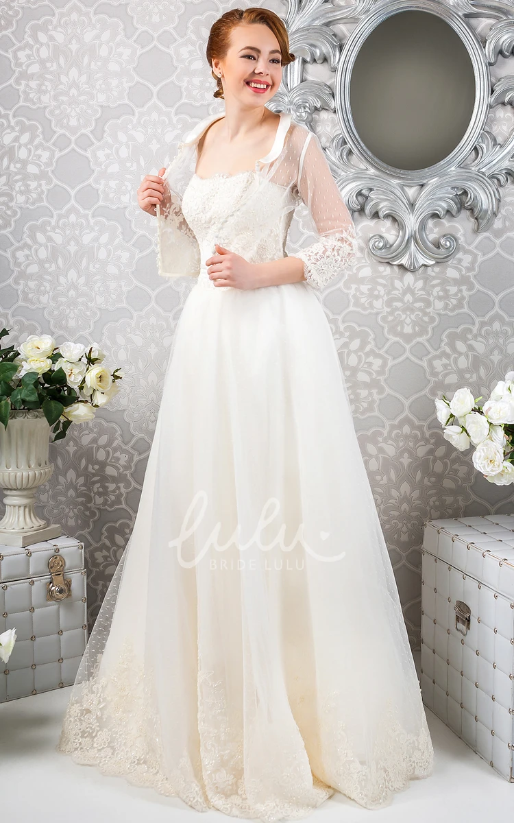 Floor-Length A-Line Tulle Wedding Dress with Bolero and Appliques