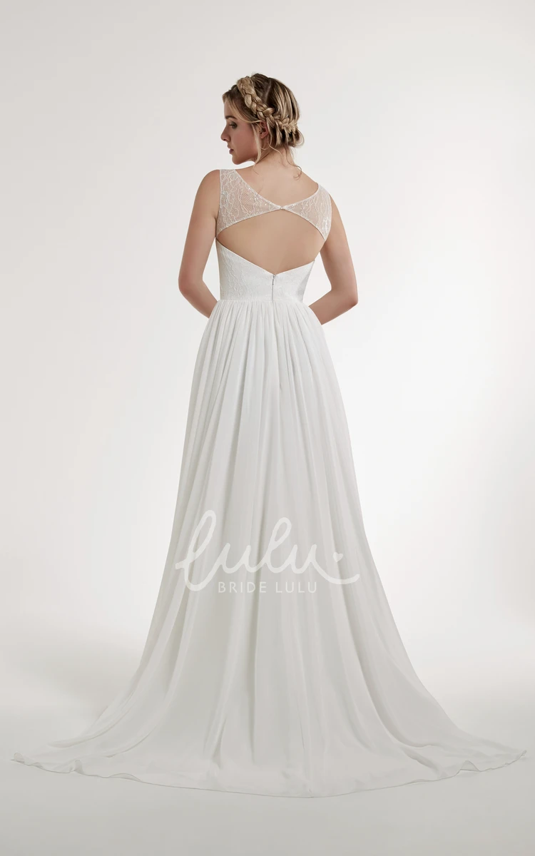 Lace A-Line Sleeveless Chiffon Wedding Dress with Keyhole Back Beach Wedding Dress