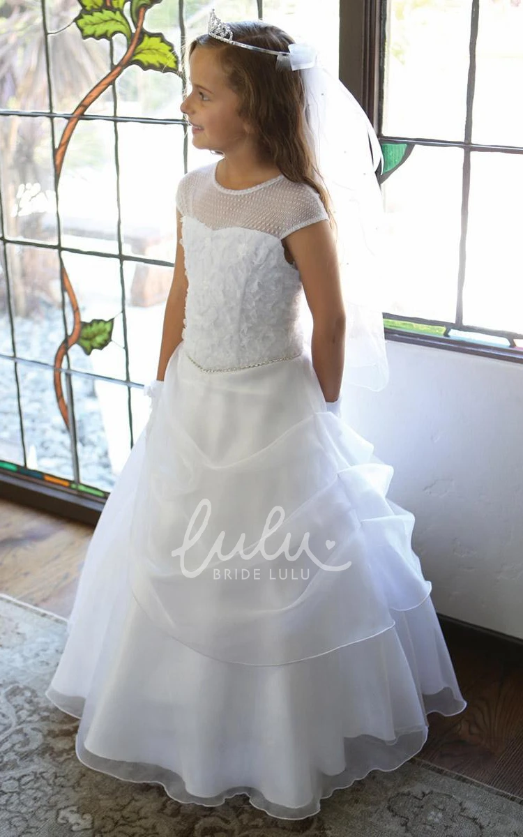 Tiered Lace&Sequins Draped Flower Girl Dress Elegant 2024