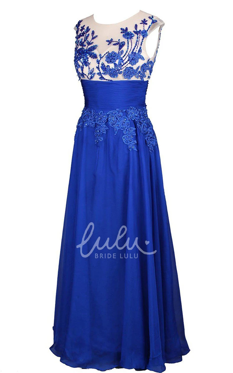 A-line Gown Cap-sleeved Appliques Keyhole Bridesmaid Dress