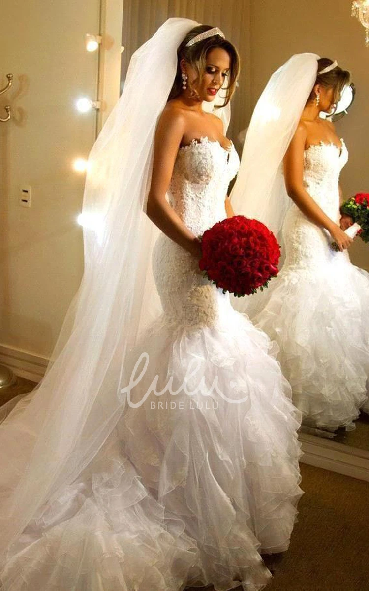 Organza Lace Sweetheart Mermaid Wedding Dress with Deep-V Back