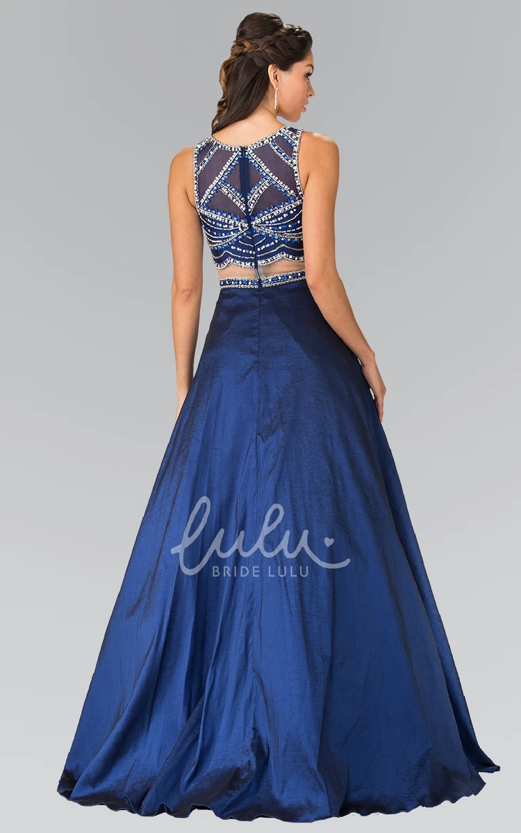 A-Line Satin Illusion Two-Piece Dress With Beading Prom Dress