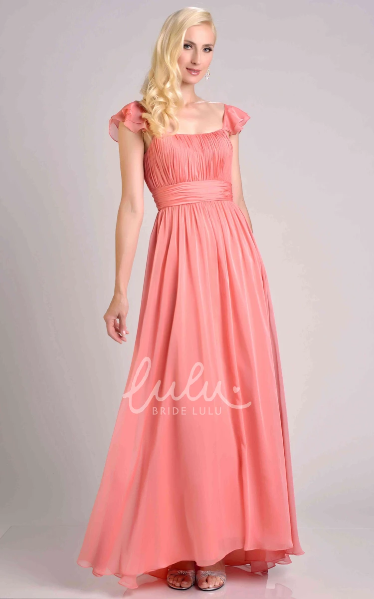 Square Neckline Ruffle A-Line Chiffon Bridesmaid Dress for Bridesmaids