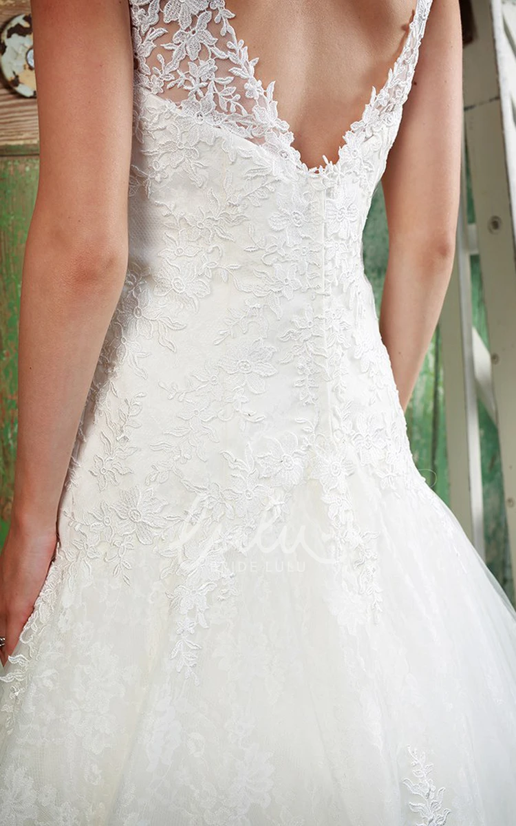 Appliqued Lace Sleeveless Wedding Dress with V-Neck and Floor-Length