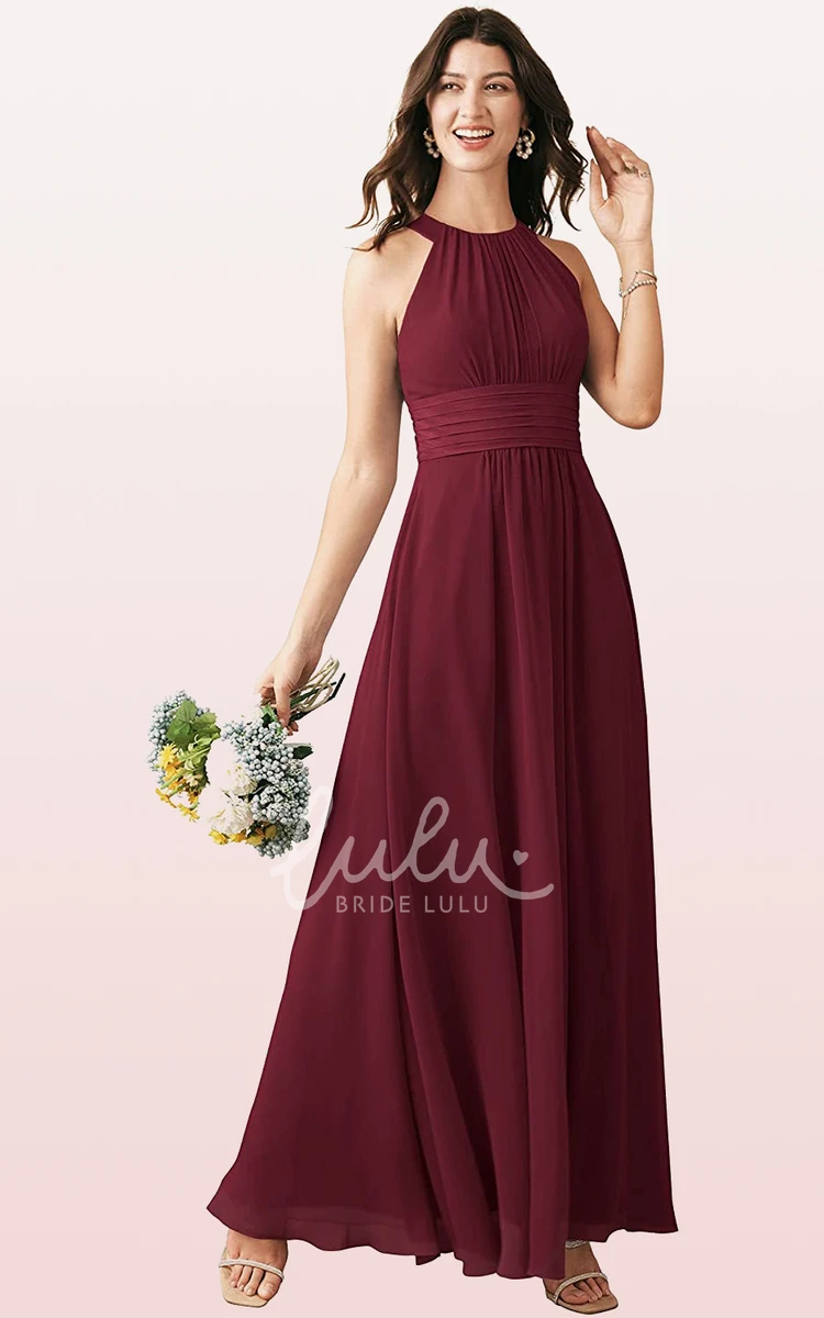 Chiffon Halter A-line Bridesmaid Dress with Ruching Ankle-length