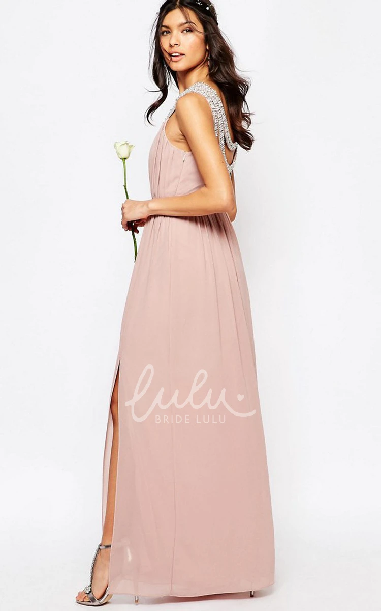 Beaded Sleeveless Chiffon Bridesmaid Dress Ankle-Length Elegant