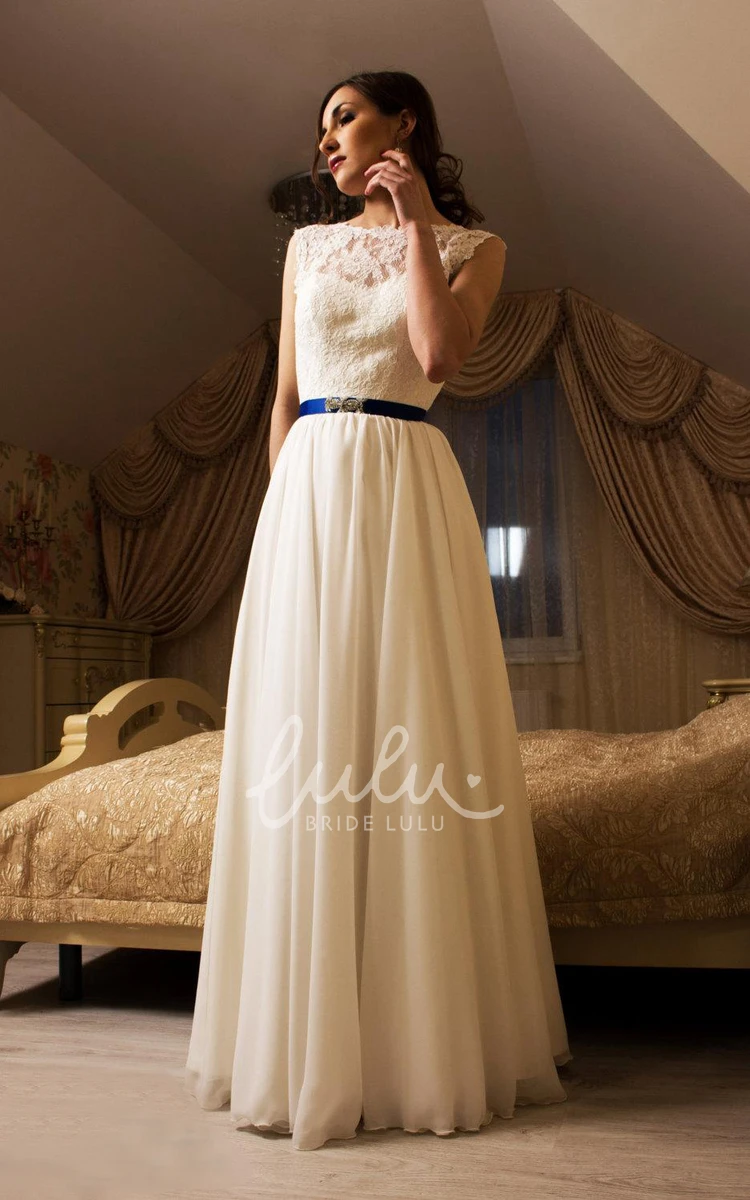 Chiffon Skirt Backless Wedding Dress with Jewel Neckline