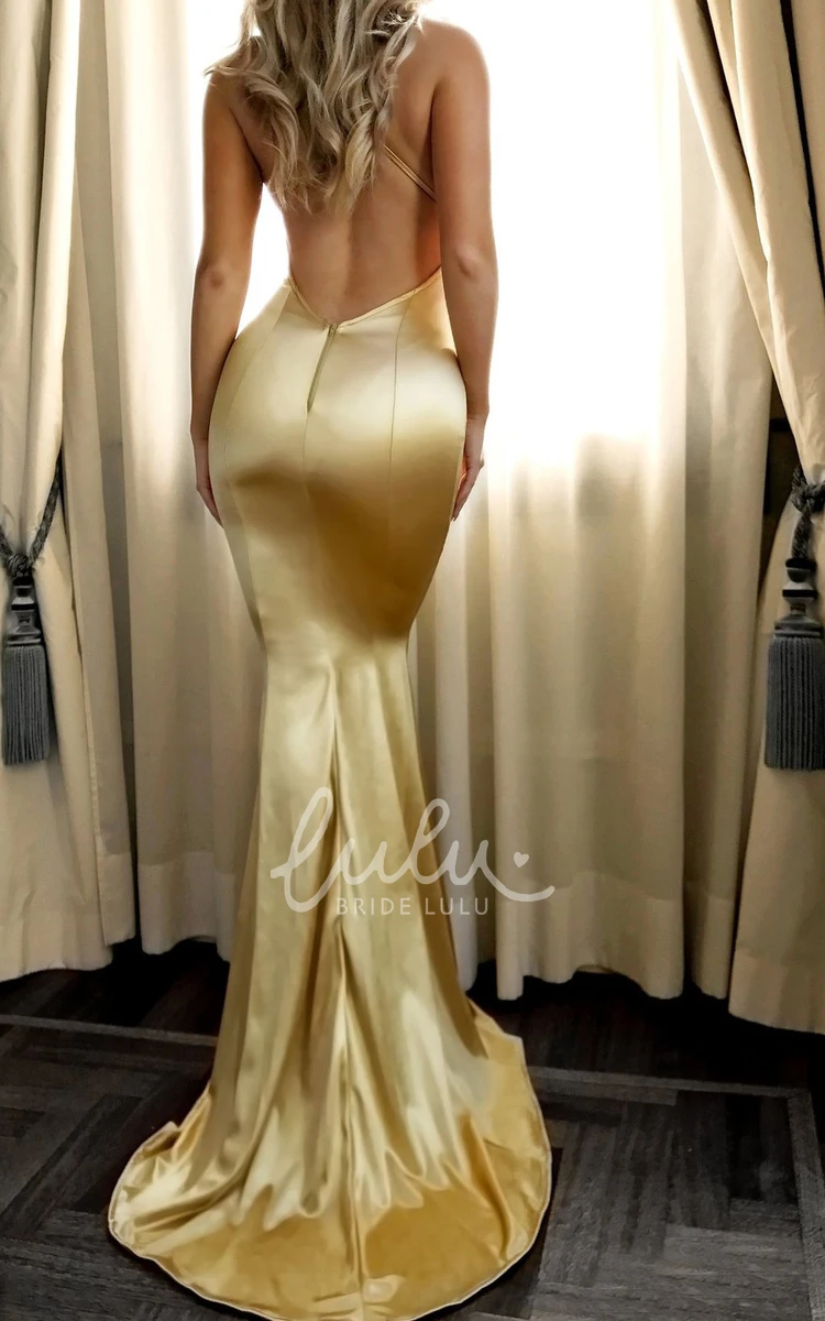 Sexy Satin Mermaid Prom Dress with Draping and Open Back