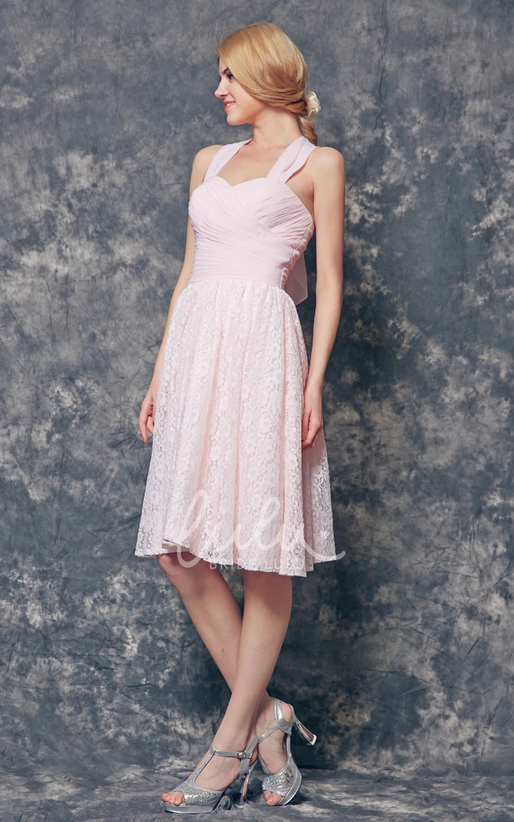 Knee Length Chiffon Bridesmaid Dress Halter Ruching Simple