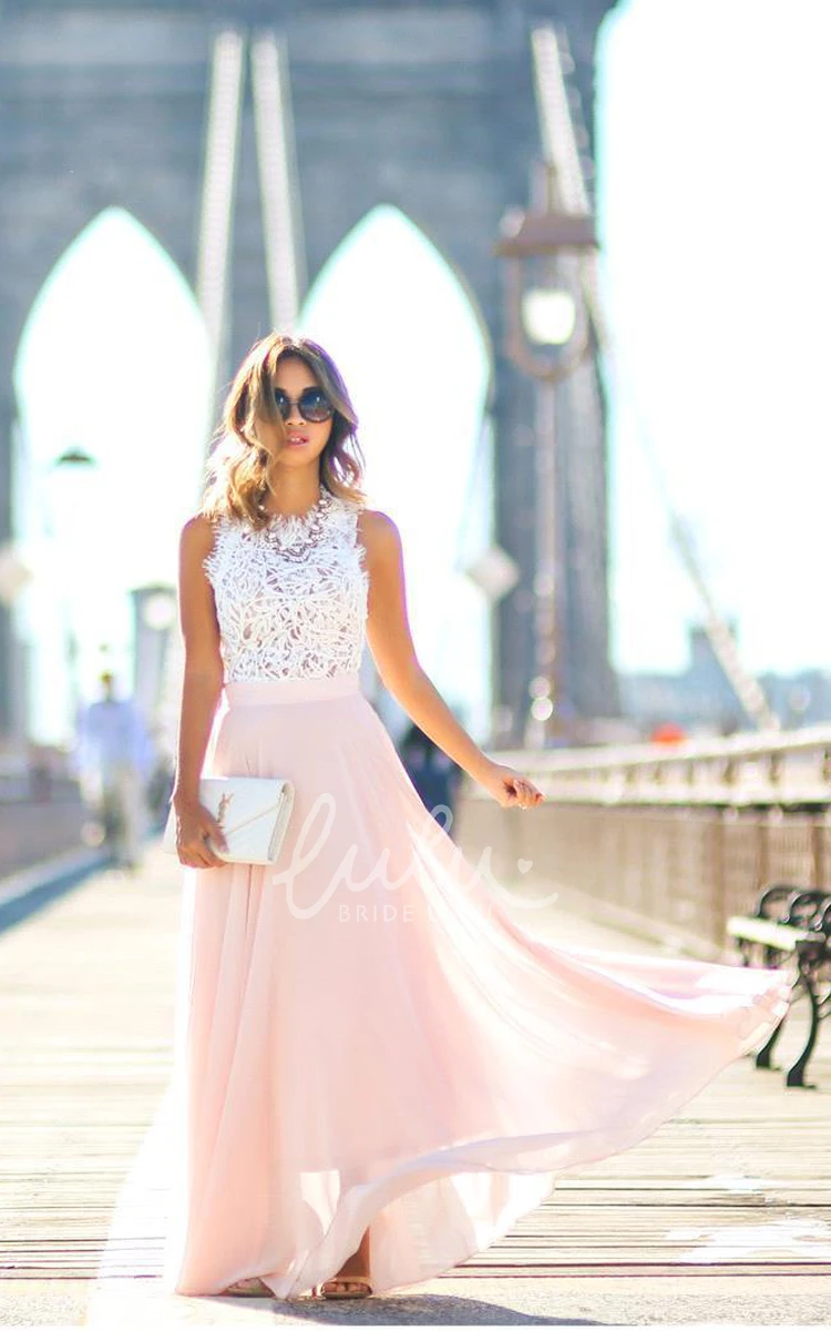 Sleeveless Lace Chiffon Prom Dress with Sweetheart Neckline