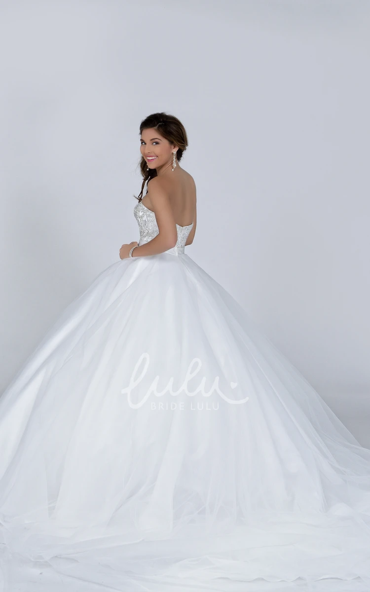 Jeweled Sweetheart Ball Gown with Tulle Overlay Elegant Wedding Dress