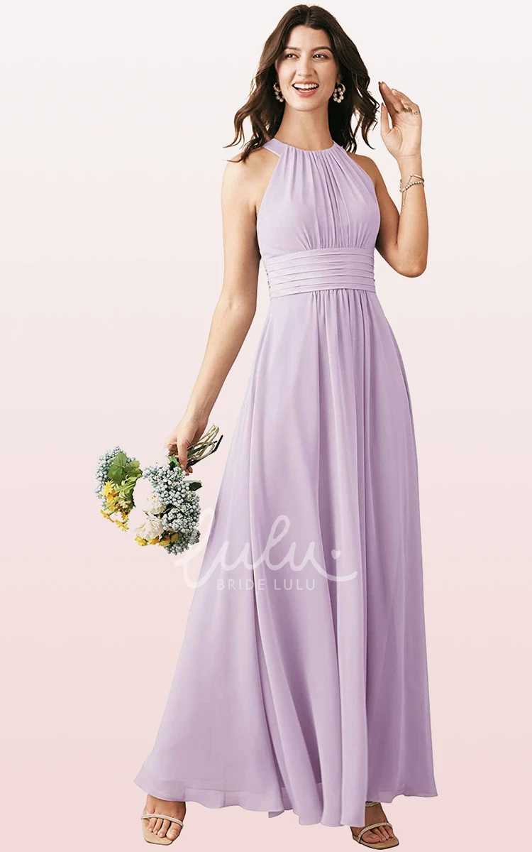 Halter Chiffon Ankle-Length A-Line Bridesmaid Dress with Ruching Boho & Beachy