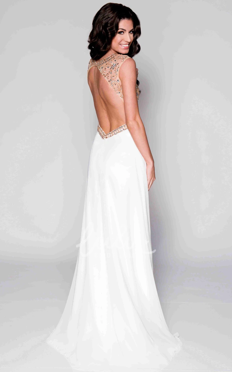 A-Line Chiffon Beaded Prom Dress with Bateau Neckline Elegant Beaded Chiffon Prom Dress 2024