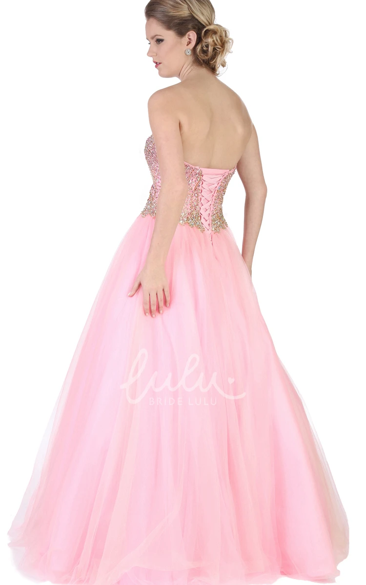 Sweetheart Ball Gown Tulle Prom Dress Sleeveless and Beaded