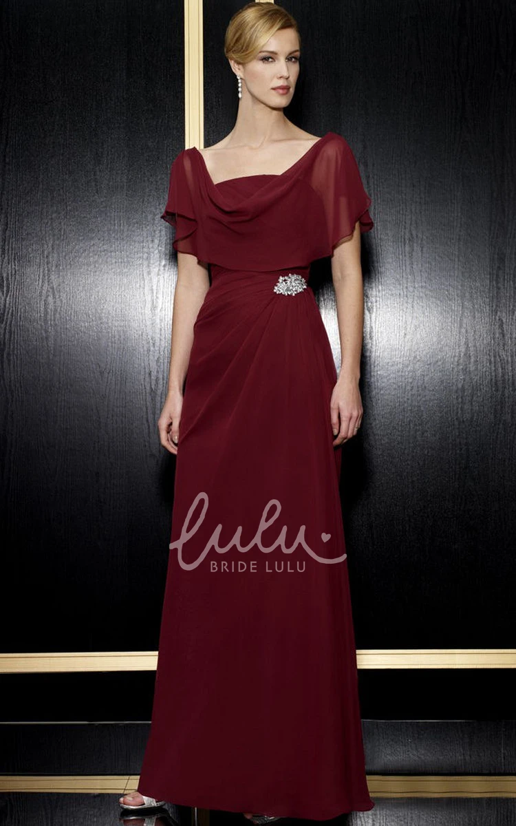 Maxi Chiffon Dress with Cowl Neck and Brooch for Formal Occasions