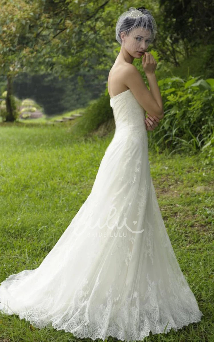 Maxi Strapless A-Line Wedding Dress with Lace Appliques and Court Train
