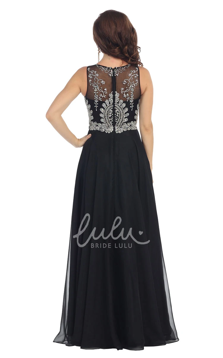 Flowy Chiffon Illusion Dress with Pleats and Beading