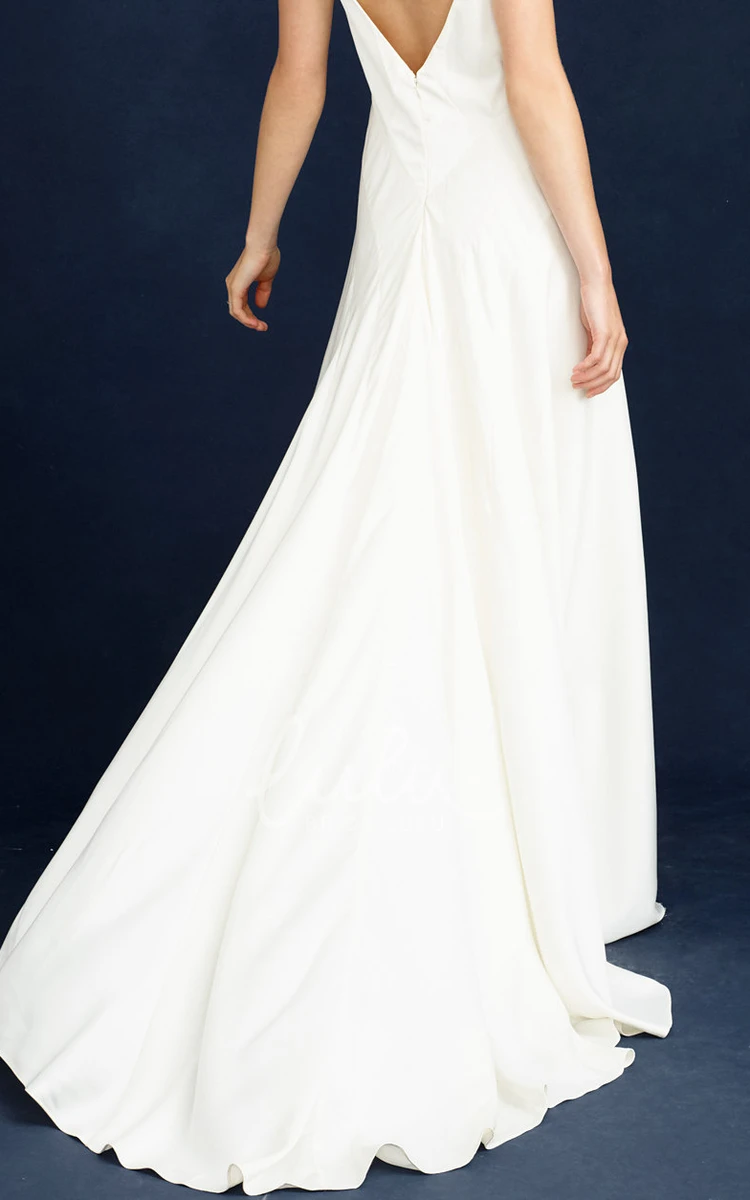 Satin Chiffon Sheath Wedding Dress with Scoop Neck and Sleeveless Design