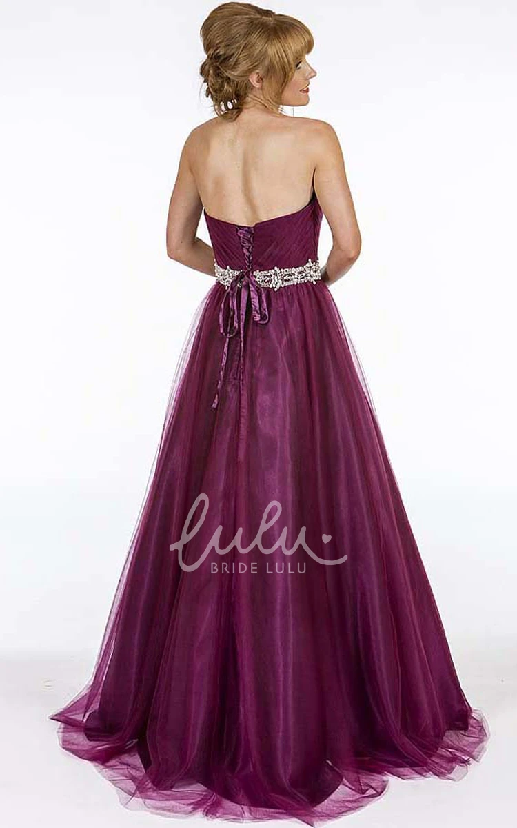 Strapless Maxi Ruched Tulle Prom Dress Classy Tulle Prom Dress with Strapless Neckline and Ruched Bodice