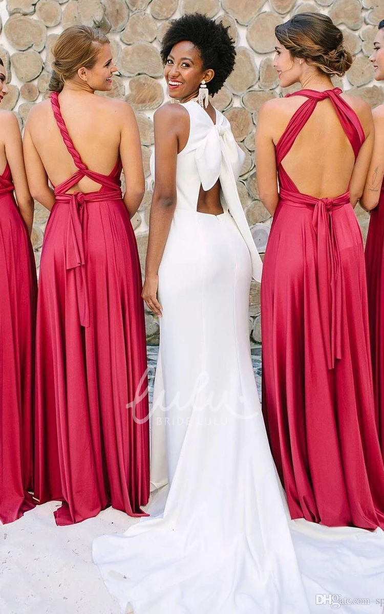 Convertible Jersey Bridesmaid Dress Backless V-Neck Romantic