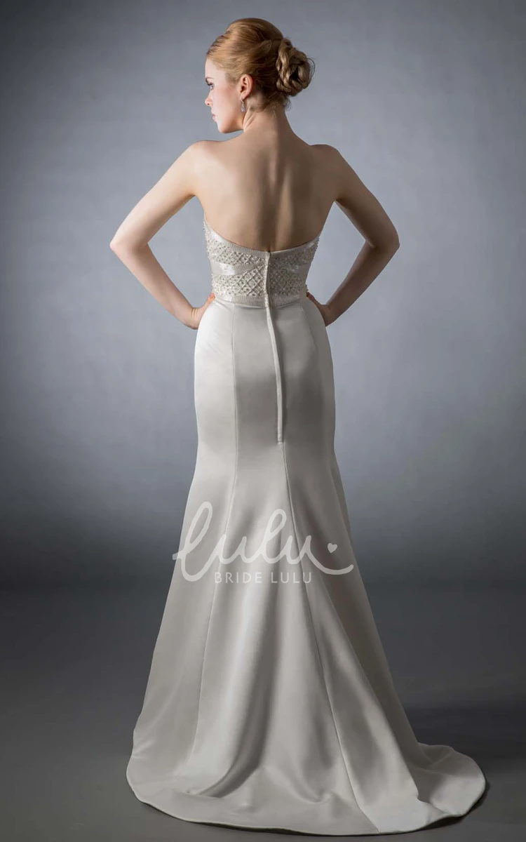 Sheath Sweetheart Beaded Satin Wedding Dress Floor-Length Sleeveless