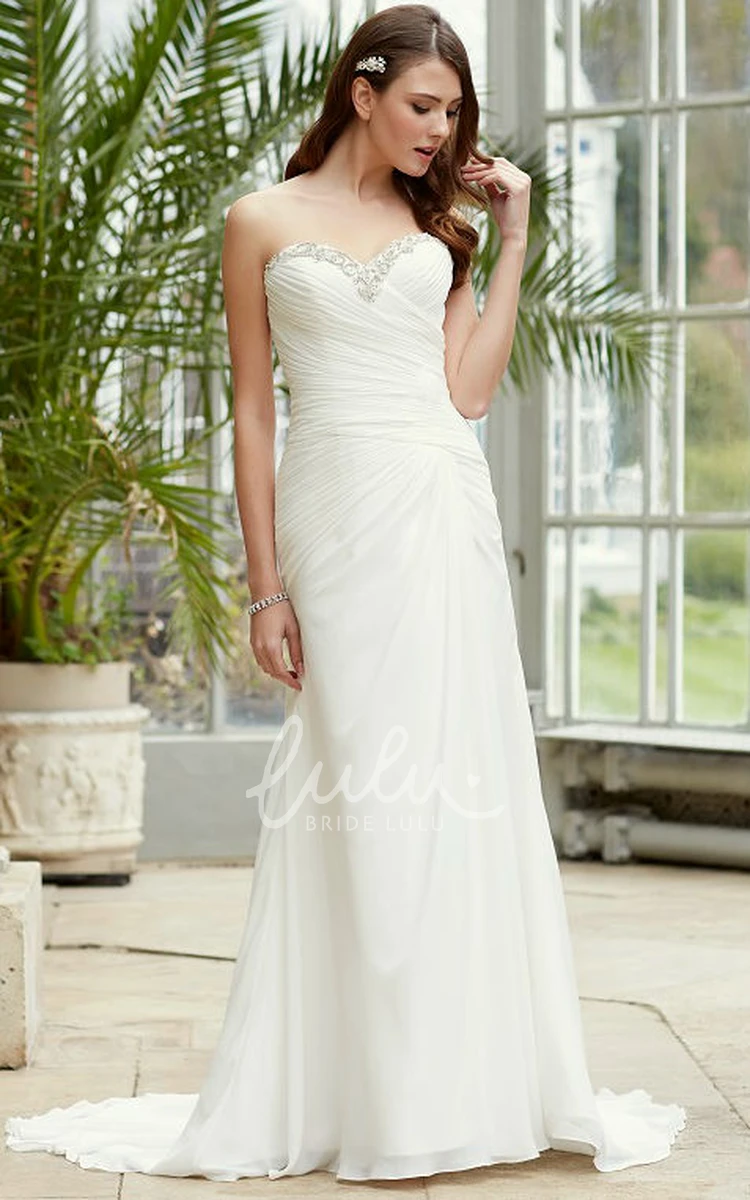 Beaded Chiffon Wedding Dress with Sweep Train Sweetheart Maxi Sweep Train