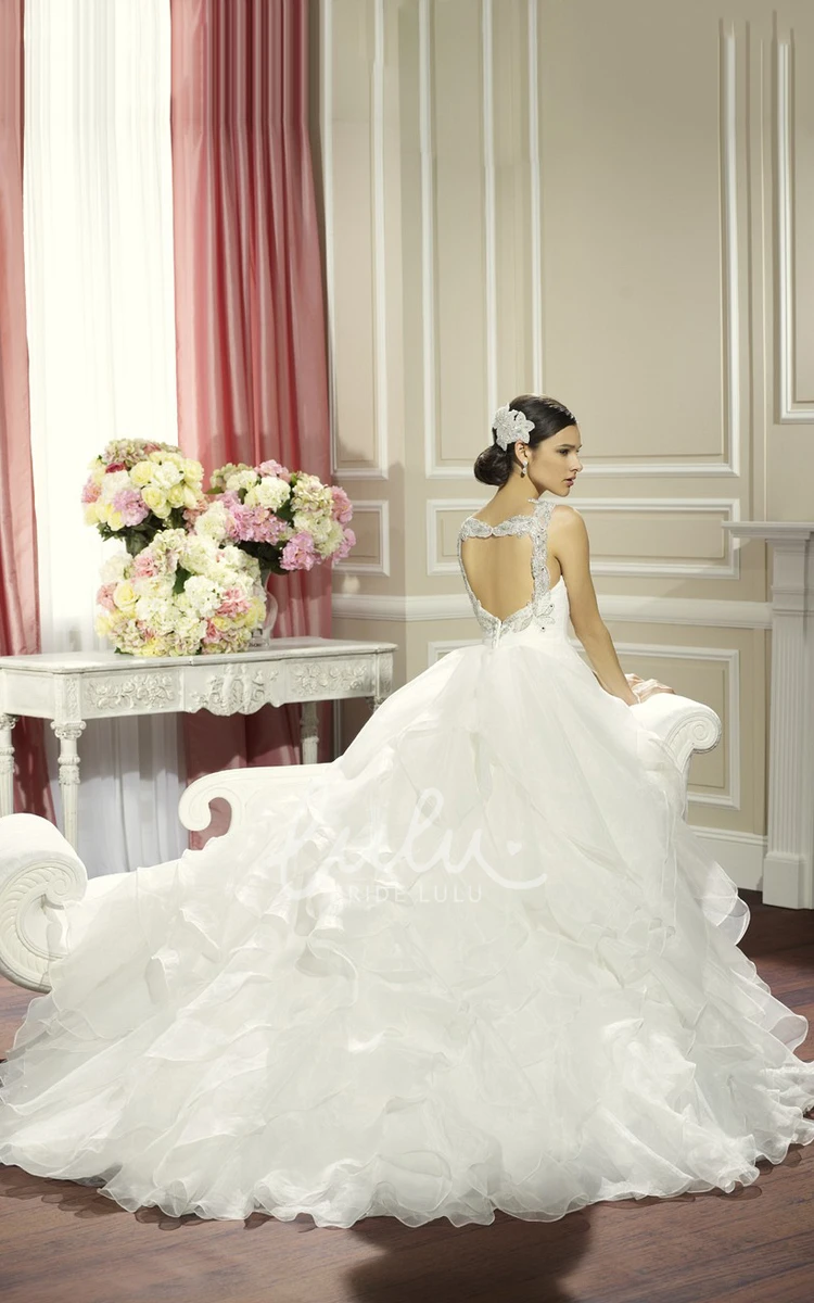 Organza Ruffled Maxi Wedding Dress with Beading and Ball Gown Silhouette