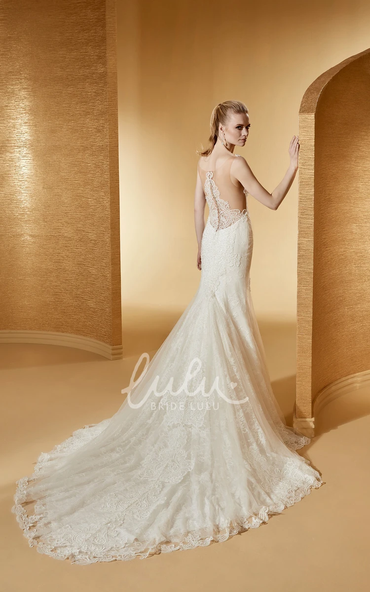 Cap Sleeve Lace Mermaid Wedding Dress with Illusive Appliques and Court Train Chic and Unique