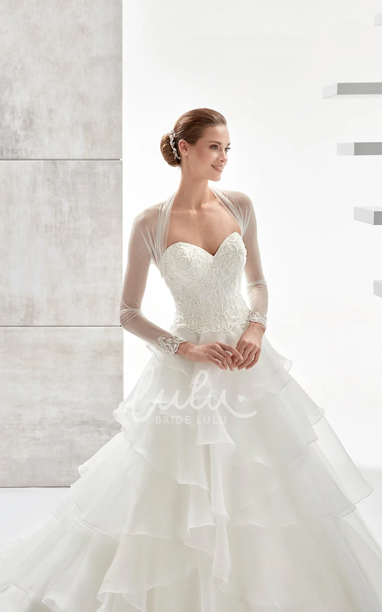 Cascading Ruffles A-Line Wedding Dress with Lace Corset Unique Bridal Gown