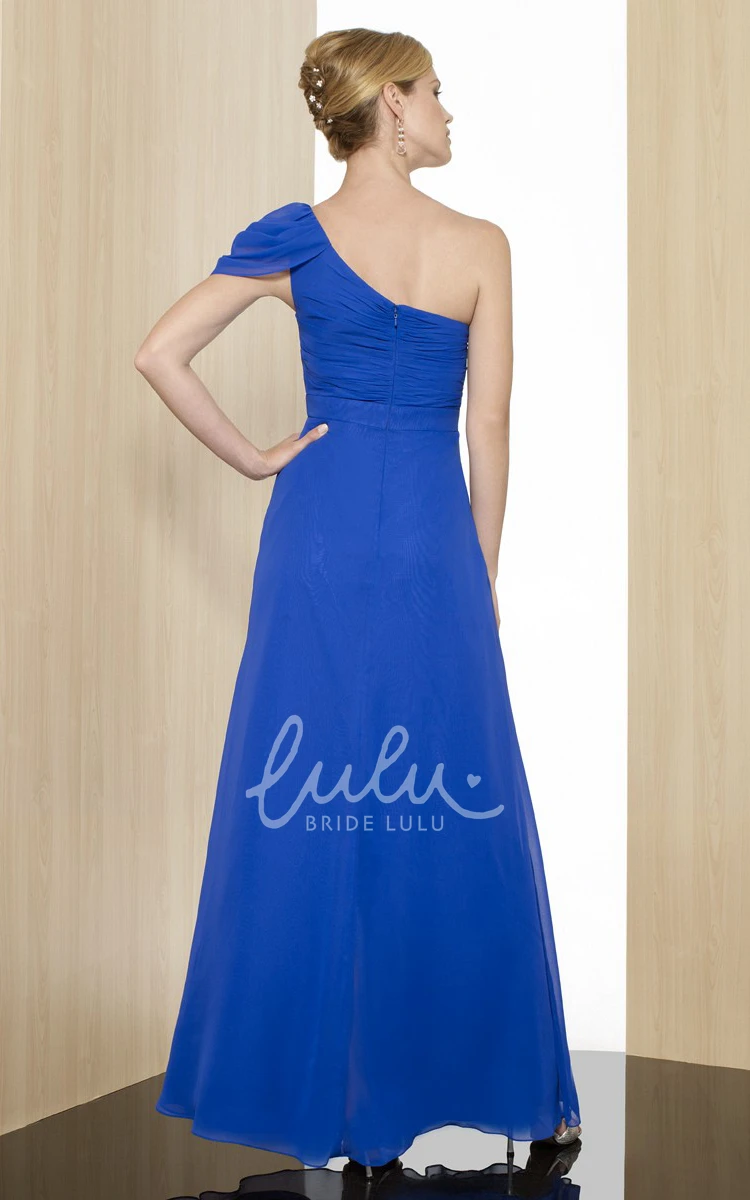 A-Line One-Shoulder Floor-Length Bridesmaid Dress with Beading and Epaulet