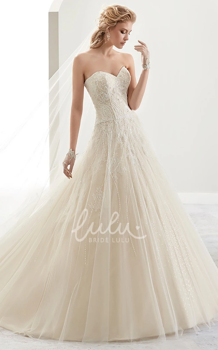 Fine Embroidery Sweetheart A-Line Wedding Dress with Low Back