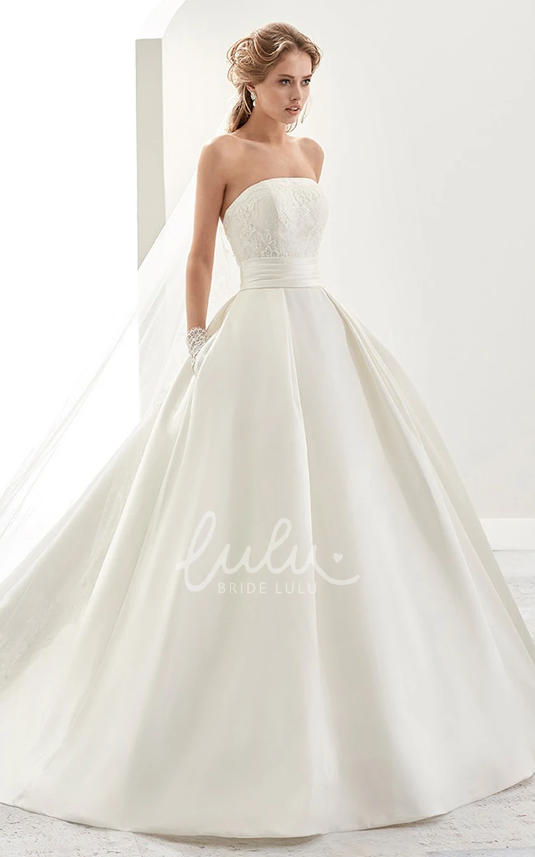 A-Line Satin Wedding Dress with Open Back and Cinched Waistband