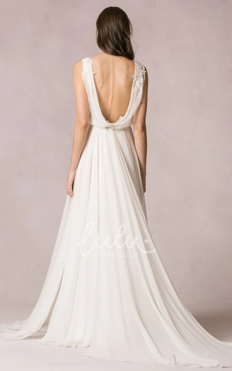 Sleeveless V-Neck Chiffon Wedding Dress Floor-Length Elegance