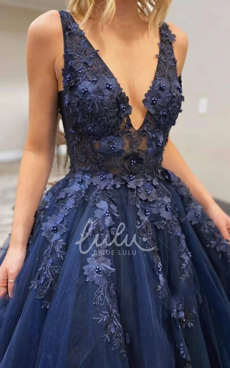 Casual Tulle Ball Gown Prom Dress with Appliques and Beading