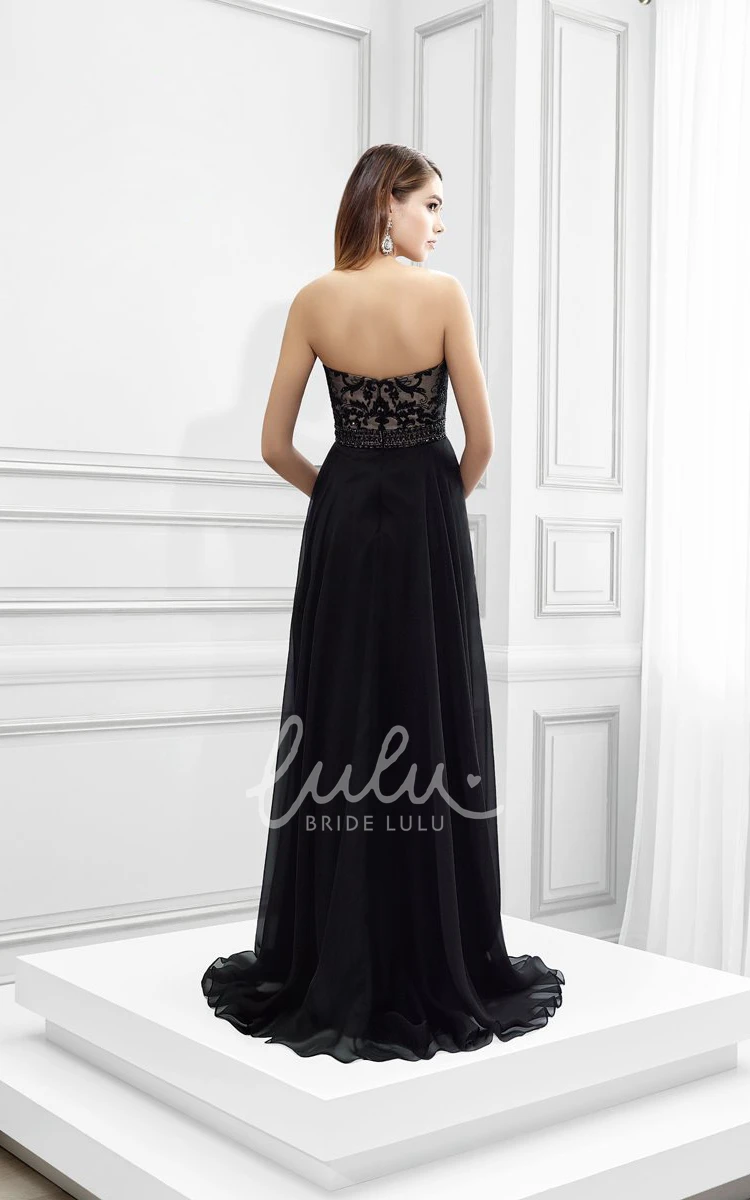 Strapless Chiffon Prom Dress with Appliques Beading and Waist Jewelry Modern Women's Dress