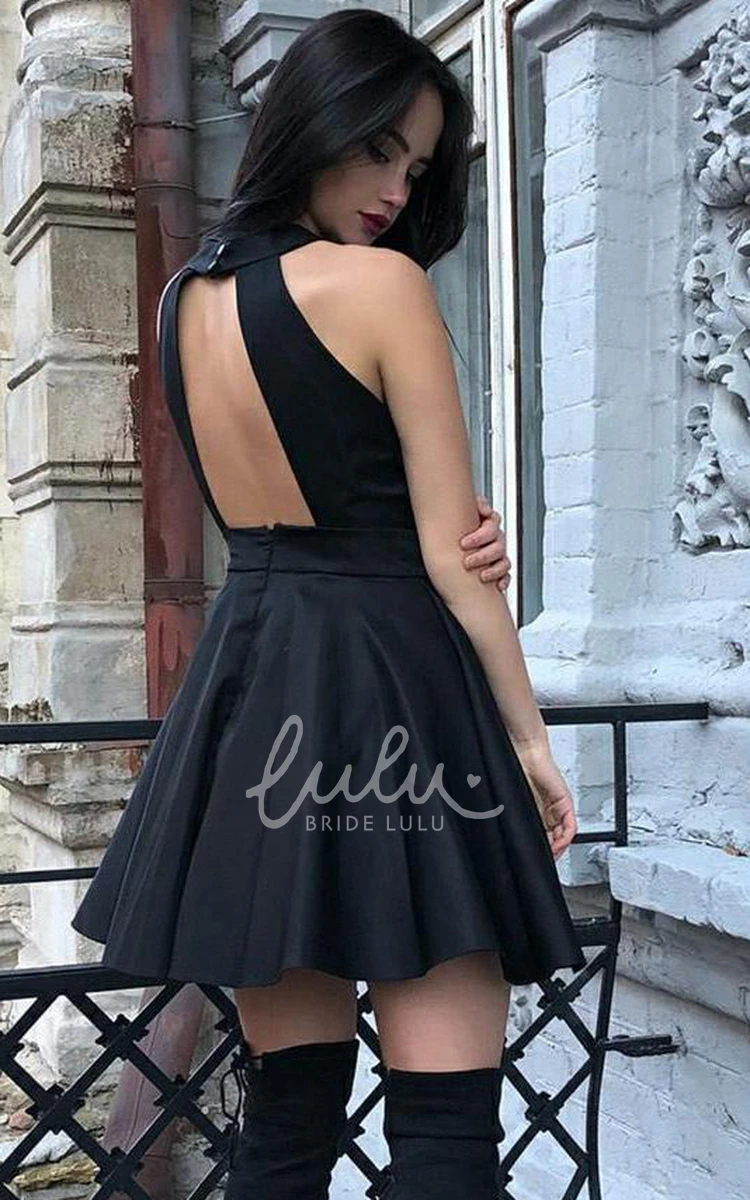 Adorable Satin Halter Sleeveless Ruched Ruffle Homecoming Dress A-Line