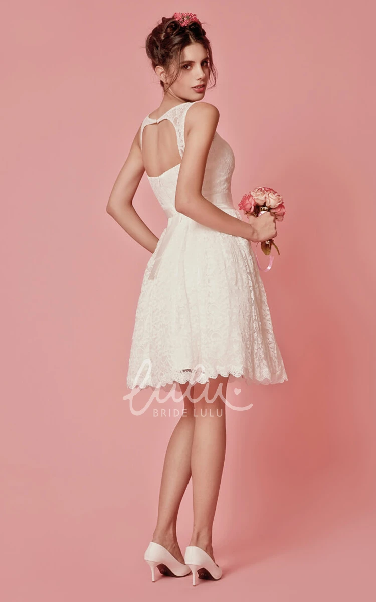 Lace Sleeveless A-Line Short Wedding Dress with Scoop Neckline