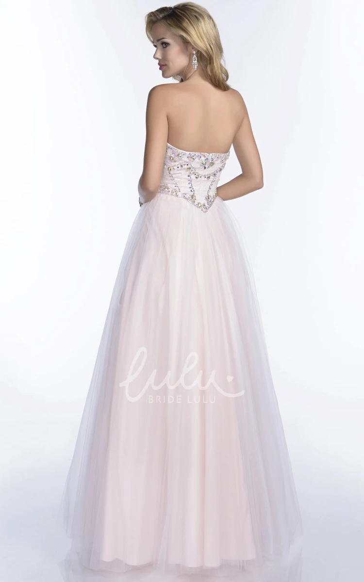 Beaded Bodice Tulle A-Line Prom Dress with Irregular Waistline Flowy Prom Dress