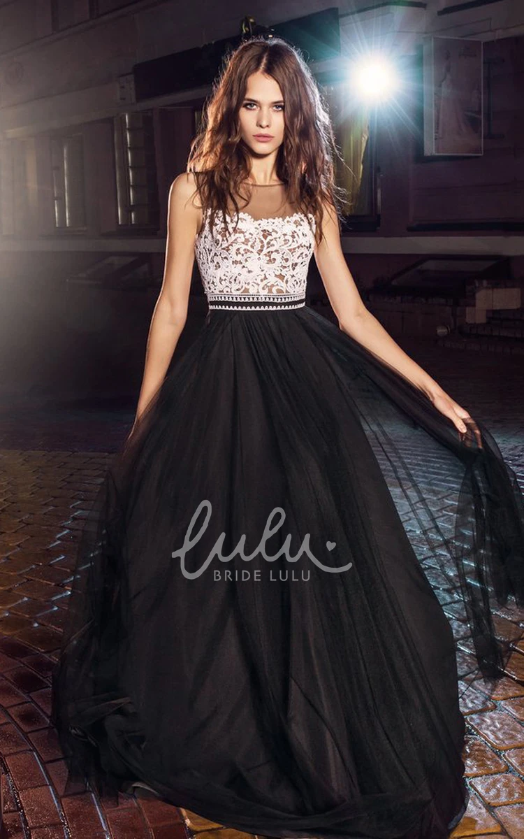 Long Tulle Sleeveless A-Line Prom Dress with Appliques