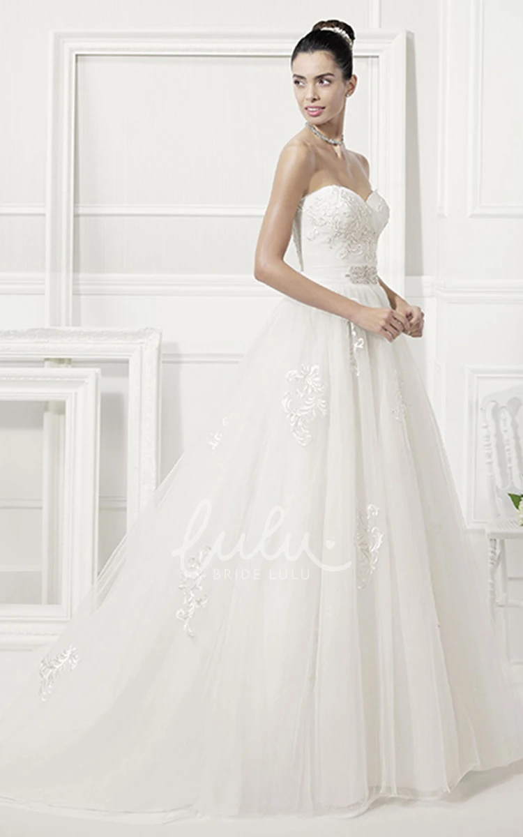 Tulle Sweetheart Wedding Dress with Embroidery Details and Pleats