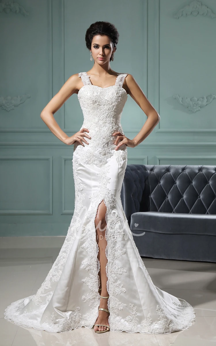 Sweetheart Mermaid Satin Wedding Gown with Lace Appliques Mermaid Wedding Dress