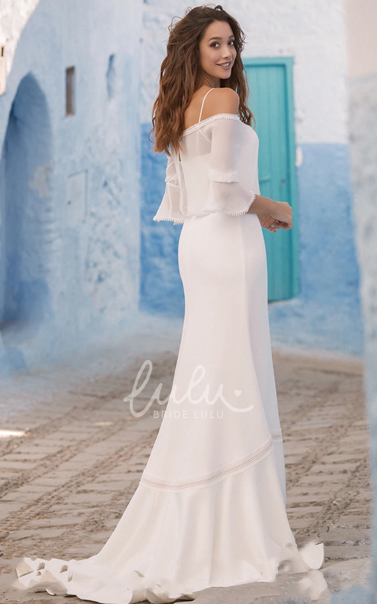 Casual Off-the-shoulder Sheath Chiffon Wedding Dress Simple Sweep Train Beach