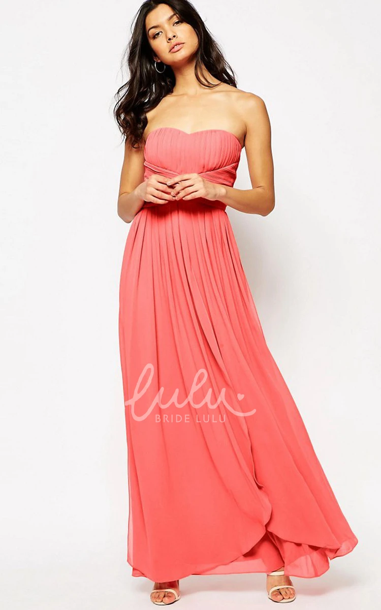 Strapless Sheath Ankle-Length Chiffon Bridesmaid Dress with Pleats and Zipper