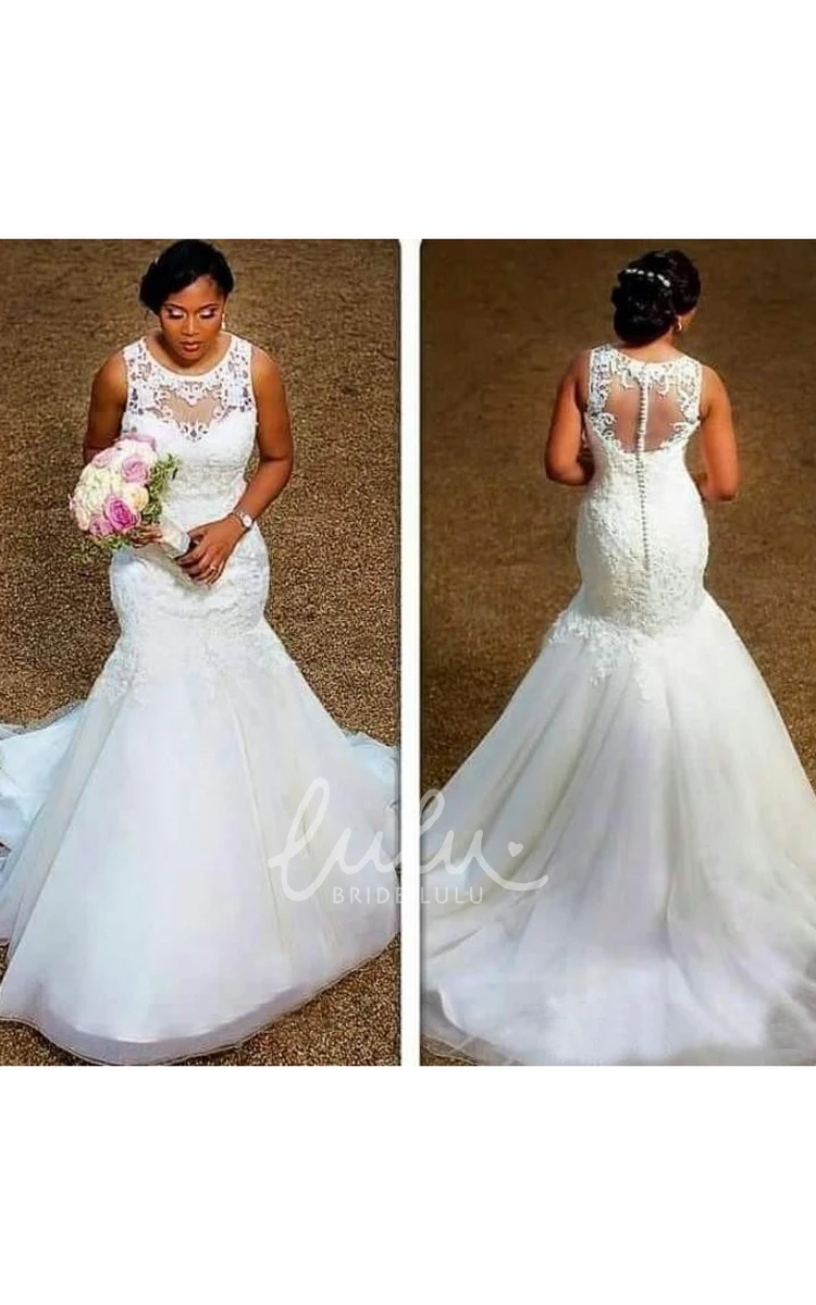 Jewel Organza Lace Trumpet Mermaid Wedding Dress Modern Bridal Gown