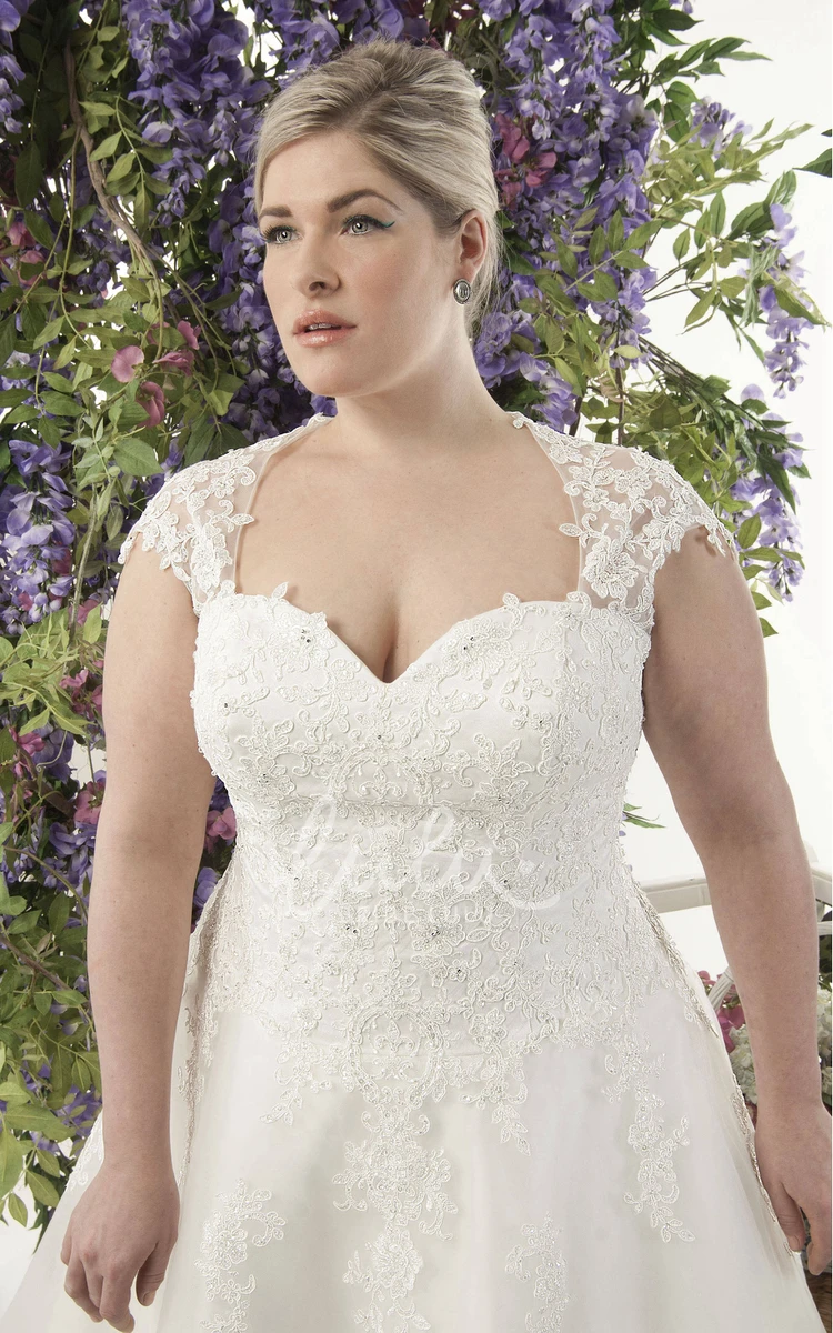 Lace Caped-Sleeve A-Line Wedding Dress with Illusion Back Elegant Lace A-Line Wedding Dress with Caped-Sleeve and Illusion Back